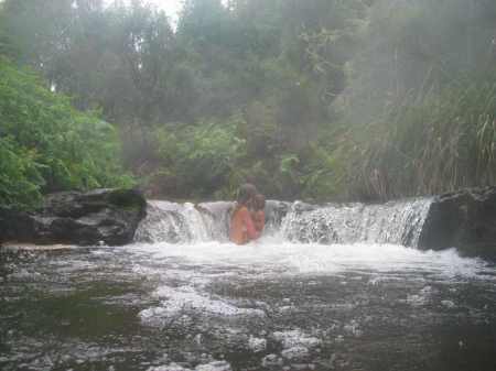 Kerosene Creek's upper small waterfall and pool