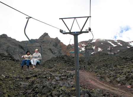 The summertime chairlift up the lower slopes of Mt Ruapehu.  Take the chairlift just for views, or to aid the ascent of Mt Ruapehu to its summit and crater lake.